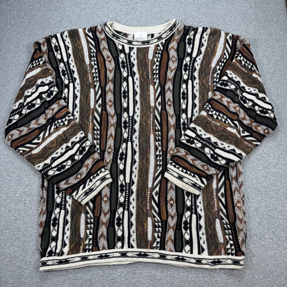 Vintage London Fog Sweater Men's 2XT Multicolor Geometric Knitted Coogi Style